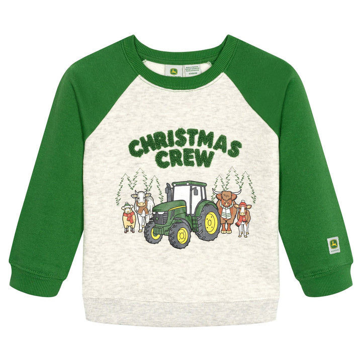 John Deere Boys' Holiday Fleece Pullover Oatmeal Heather Green