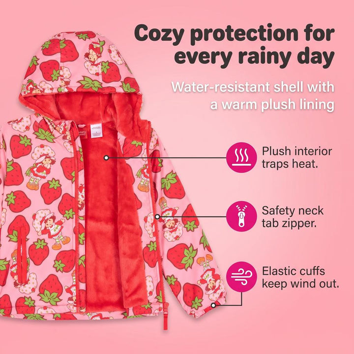 Strawberry Shortcake Girls' Zip-Up Hooded Windbreaker Jacket Pink