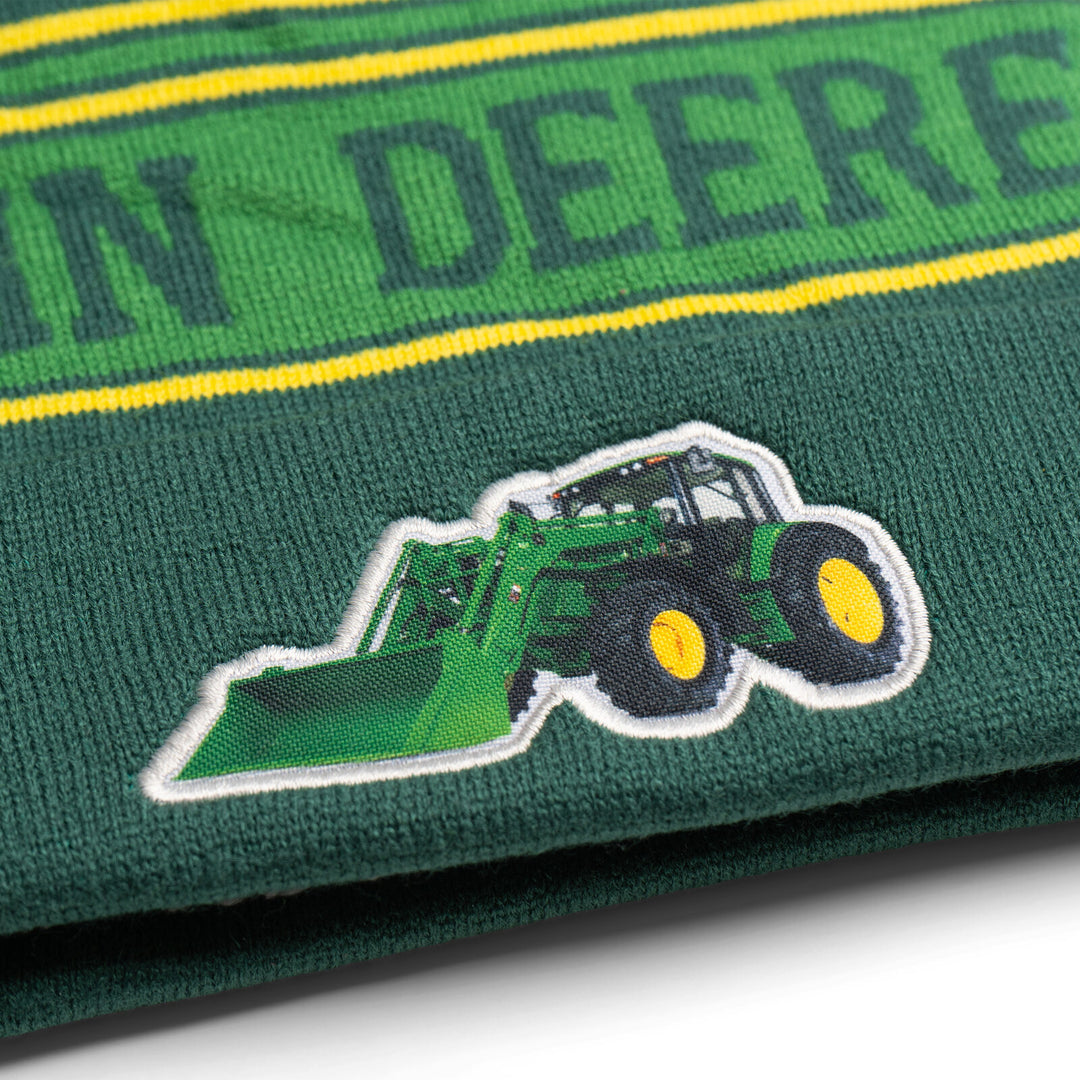 John Deere Men's Fleece Lined Beanie Hat Forest Green Yellow