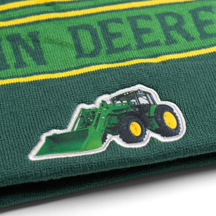 John Deere Men's Fleece Lined Beanie Hat Forest Green Yellow