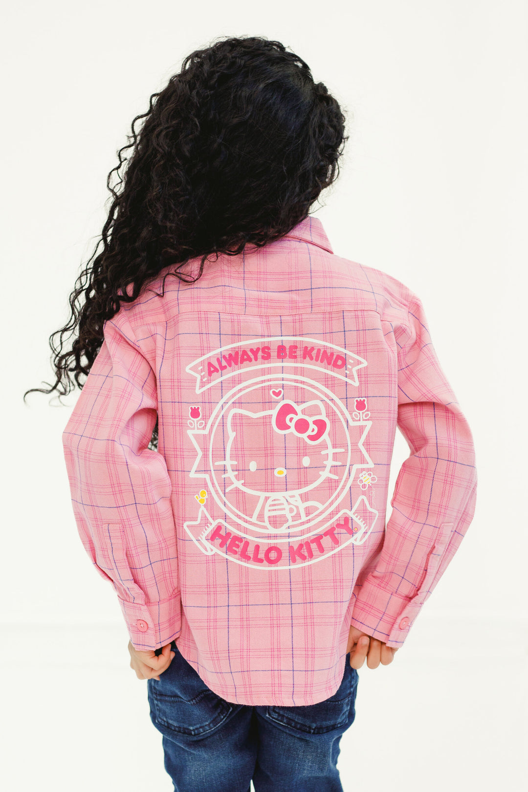 Hello Kitty Girls' Long-Sleeve Flannel Button-Down Shirt Pink