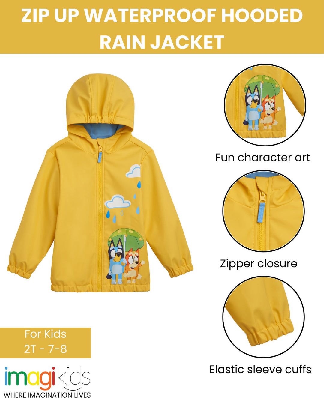 Bluey Zip-Up Hooded Rain Jacket Yellow