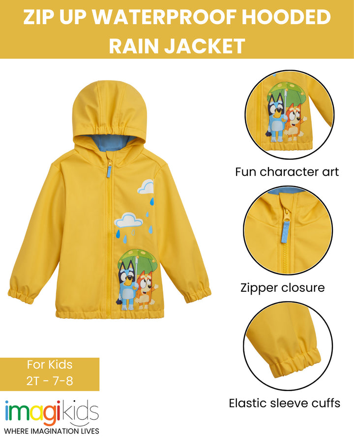 Bluey Zip-Up Hooded Rain Jacket Yellow