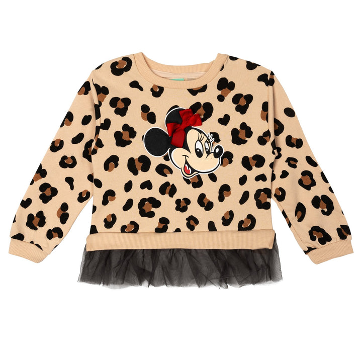 Minnie Mouse Girls' Fleece Sweatshirt and Tulle Leggings Set Leopard Black