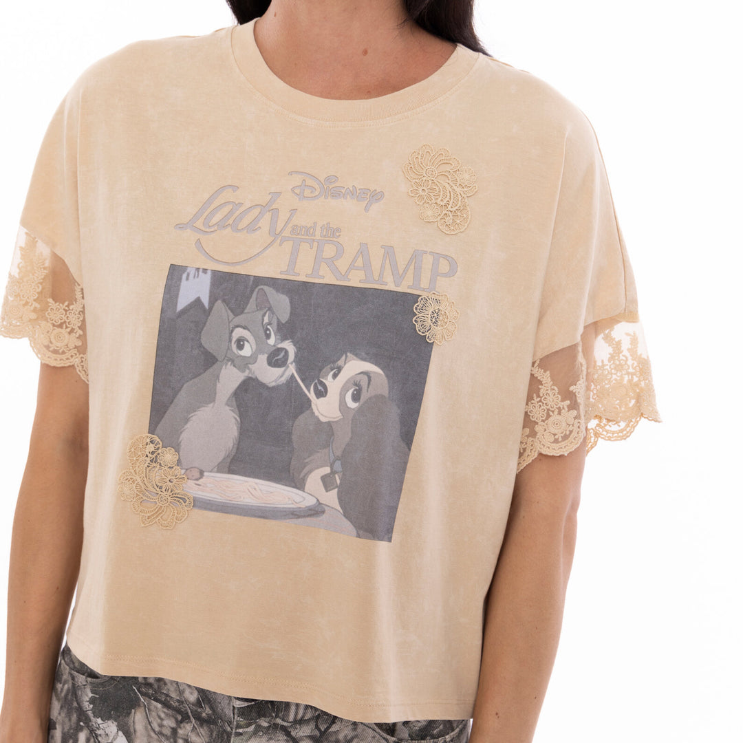 Disney Lady and the Tramp Women's Short Sleeve T-Shirt Beige