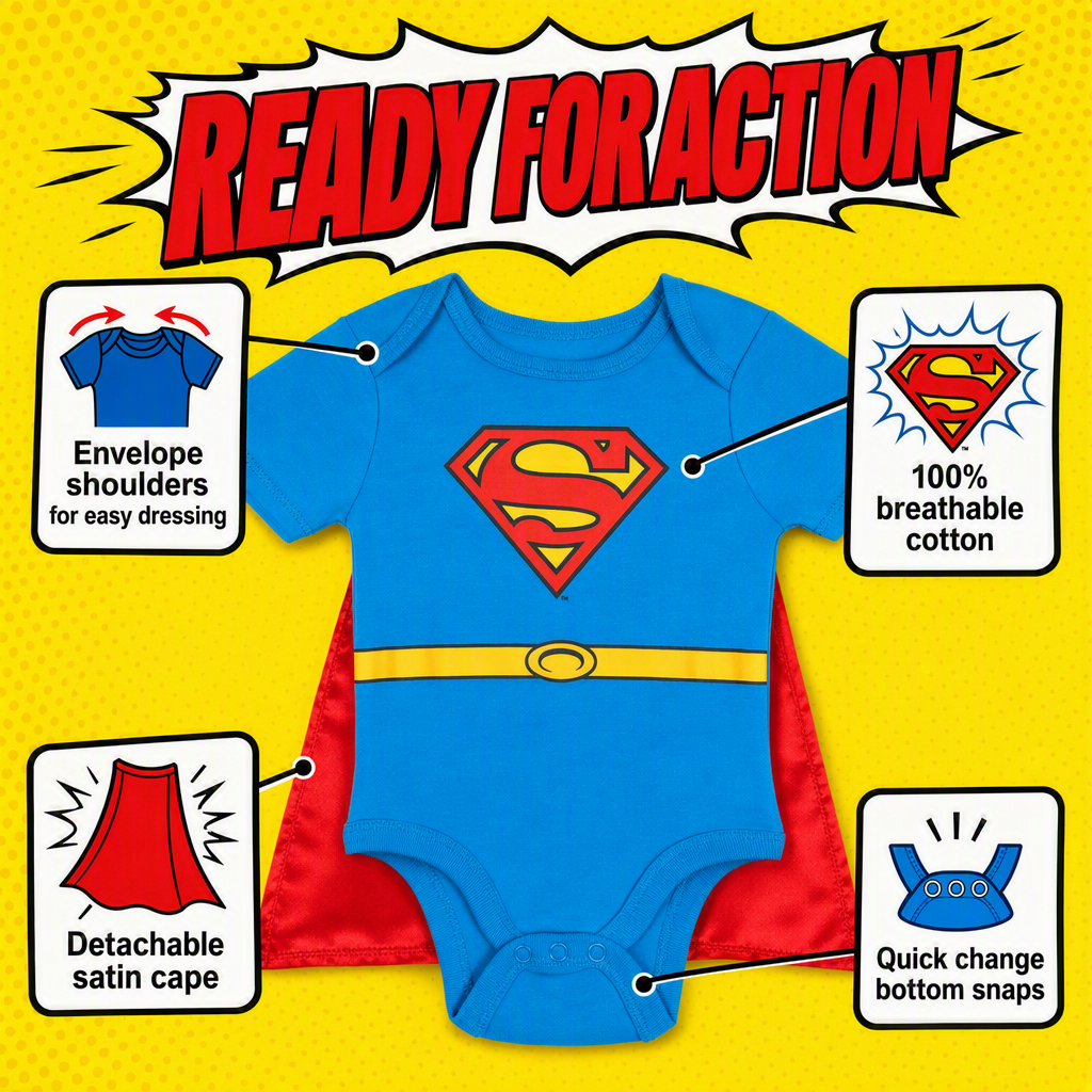 DC Comics Justice League Superman Cosplay 2-Piece Bodysuit and Cape Set Blue Red