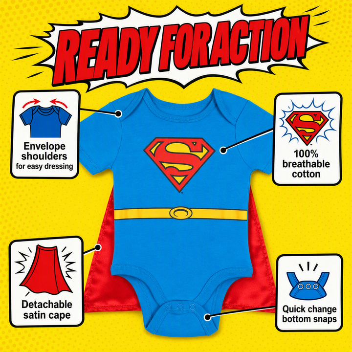 DC Comics Justice League Superman Cosplay 2-Piece Bodysuit and Cape Set Blue Red