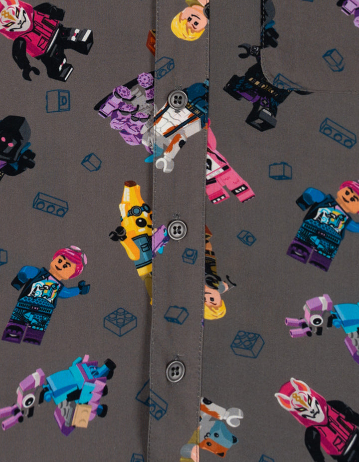 LEGO Fortnite Boys' Short Sleeve Button Down Shirt Cool Gray