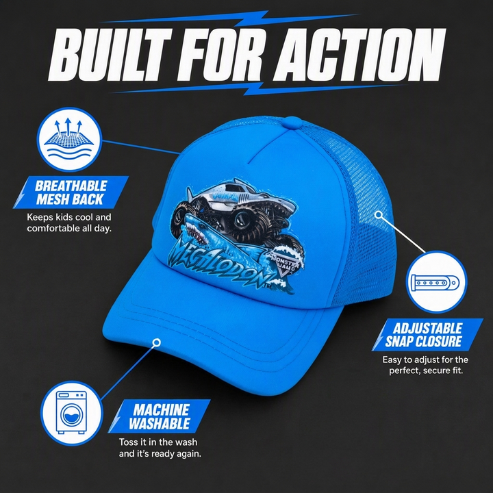 Monster Jam Megalodon Boys' Strapback Baseball Cap Blue