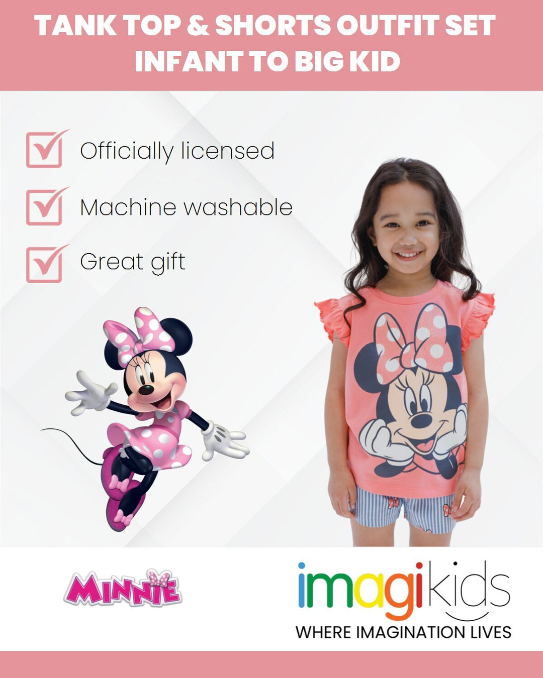 Disney Minnie Mouse Girls' Graphic T-Shirt and Chambray Shorts Set Pink Stripe