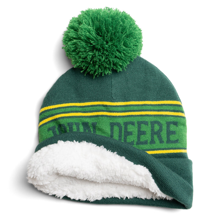 John Deere Men's Fleece Lined Beanie Hat Forest Green Yellow