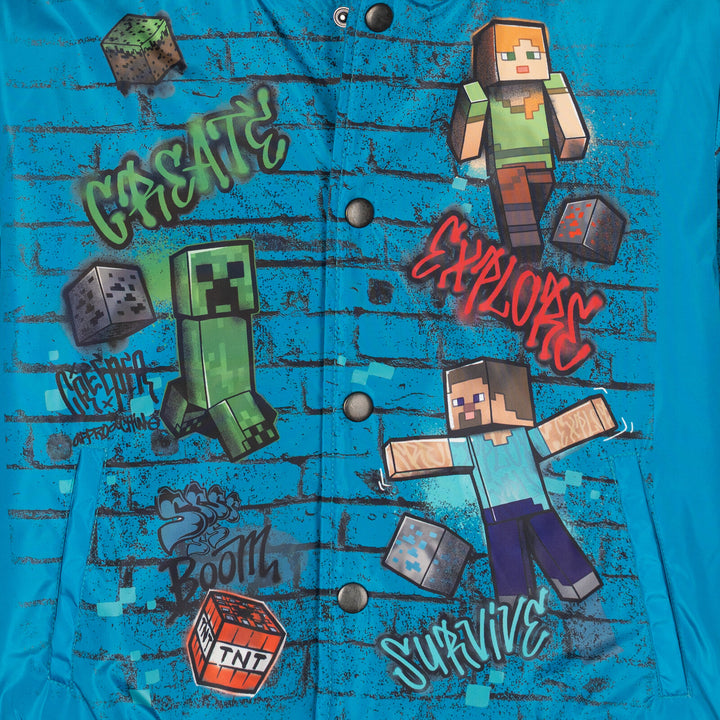 Minecraft Boys' Varsity Bomber Jacket Teal Black