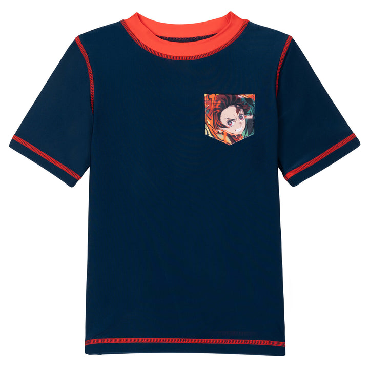 Demon Slayer Tanjiro Kamado Boys' Rash Guard and Swim Trunks Set Navy
