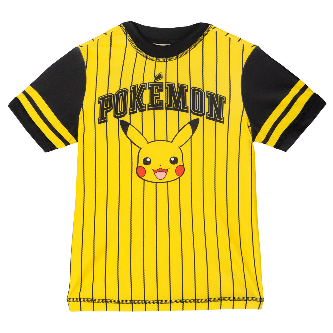 Pokemon Pikachu Boys' Short Sleeve Rash Guard and Swim Trunks Set Yellow Black