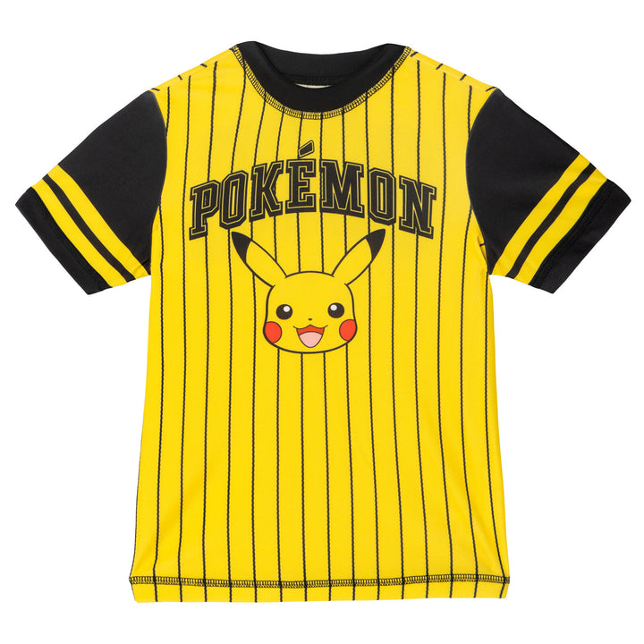 Pokemon Pikachu Boys' Short Sleeve Rash Guard and Swim Trunks Set Yellow Black