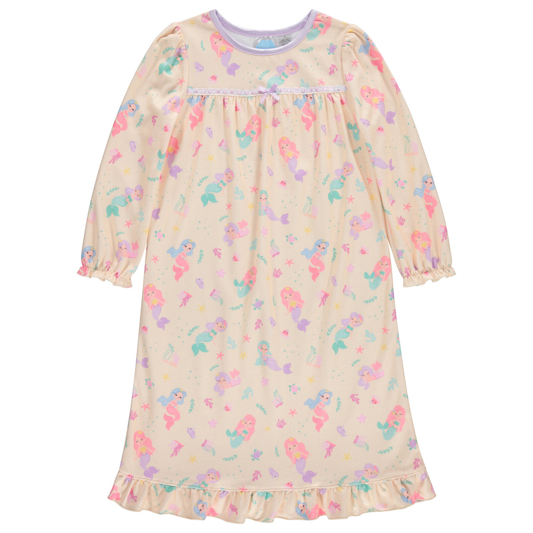 Dreamwave Girls' Long Sleeve Pajama Nightgown Yellow Mermaid