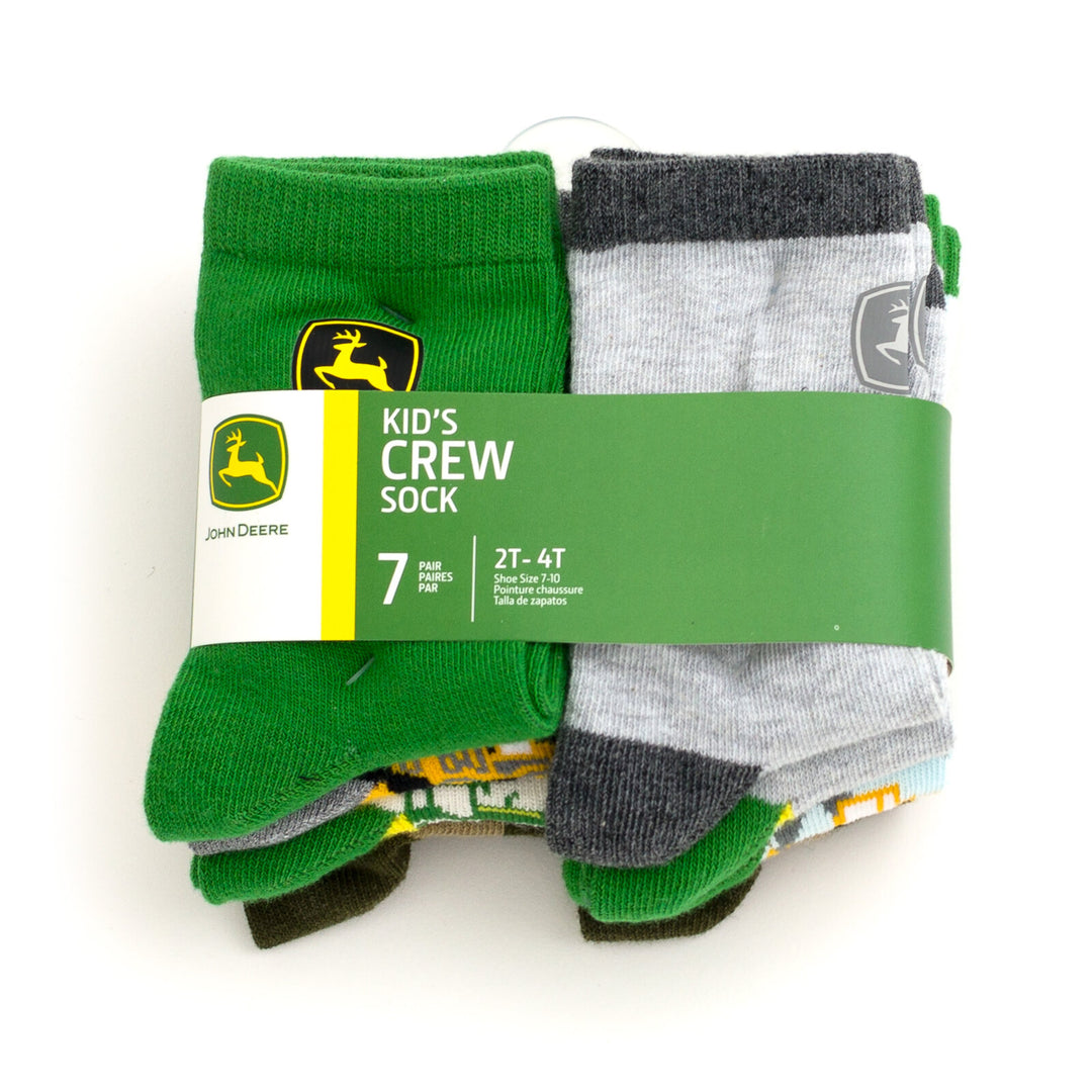 John Deere Boys' Non-Slip Grip 7-Pack Crew Socks Green Black Camo Multi