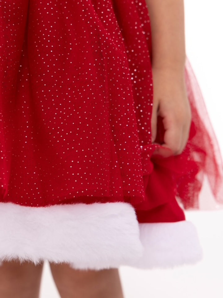 imagikids Girls' Holiday Short Sleeve Tulle Dress Red and White
