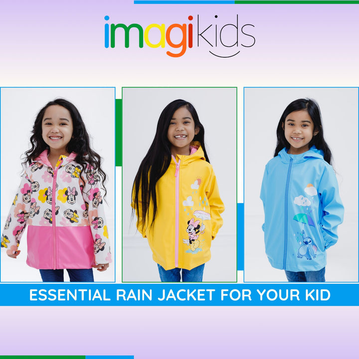 Minnie Mouse Girls' Hooded Zip-Up Rain Jacket Floral White