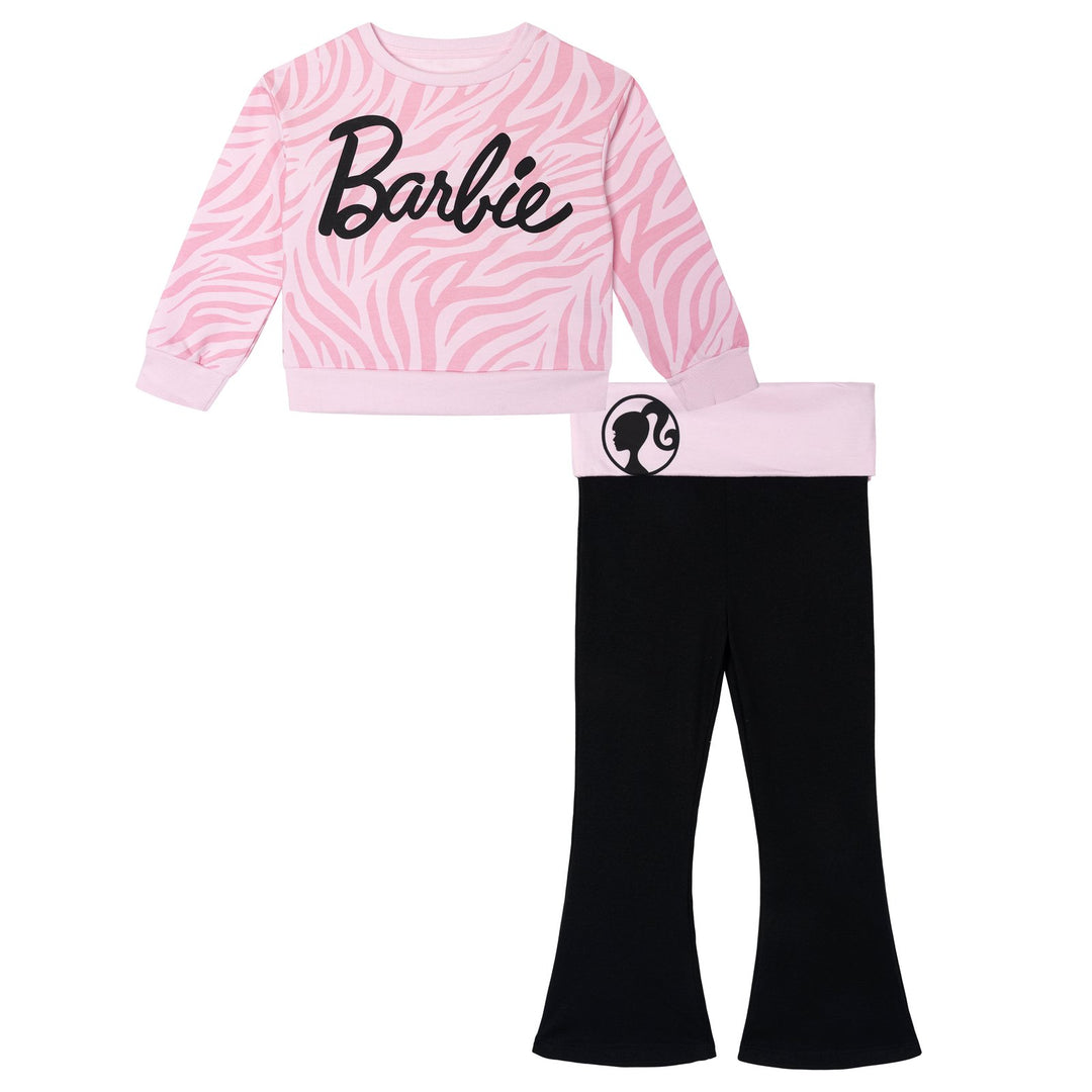 Barbie Girls' Fleece Sweatshirt and Flare Leggings Set Pink Zebra Black