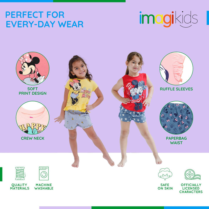 Minnie Mouse Girls' T-Shirt and Chambray Shorts Set Pink Stripe