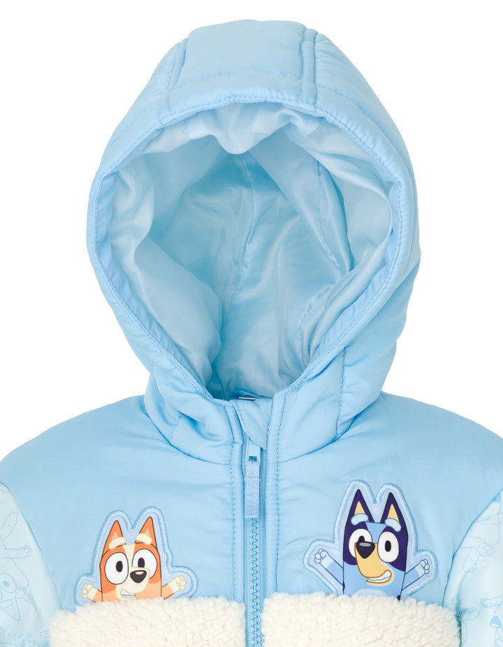 Bluey Girls' Hooded Zip-Up Puffer Jacket Bingo Ice Blue