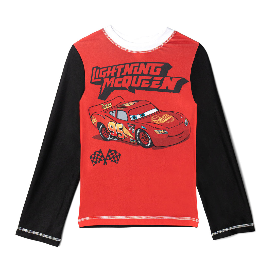 Cars Boys' 2-Piece Swimwear Rash Guard and Swim Trunks Set Lightning McQueen Red