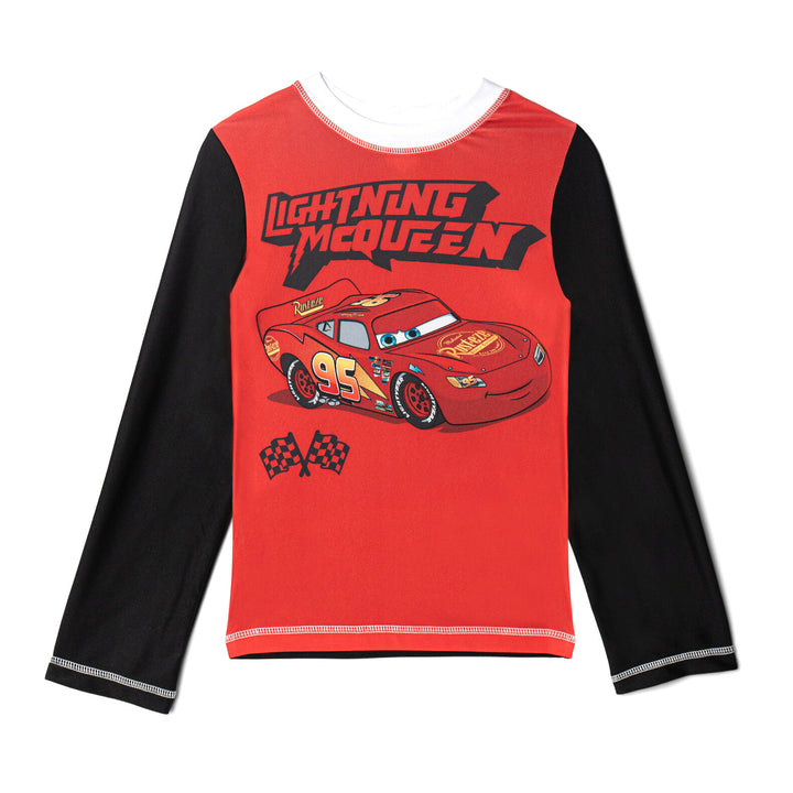 Cars Boys' 2-Piece Swimwear Rash Guard and Swim Trunks Set Lightning McQueen Red