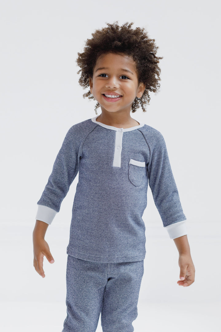 Cozeeme Boys' Loungewear 2-Piece Tee and Pants Set Navy White Stripe