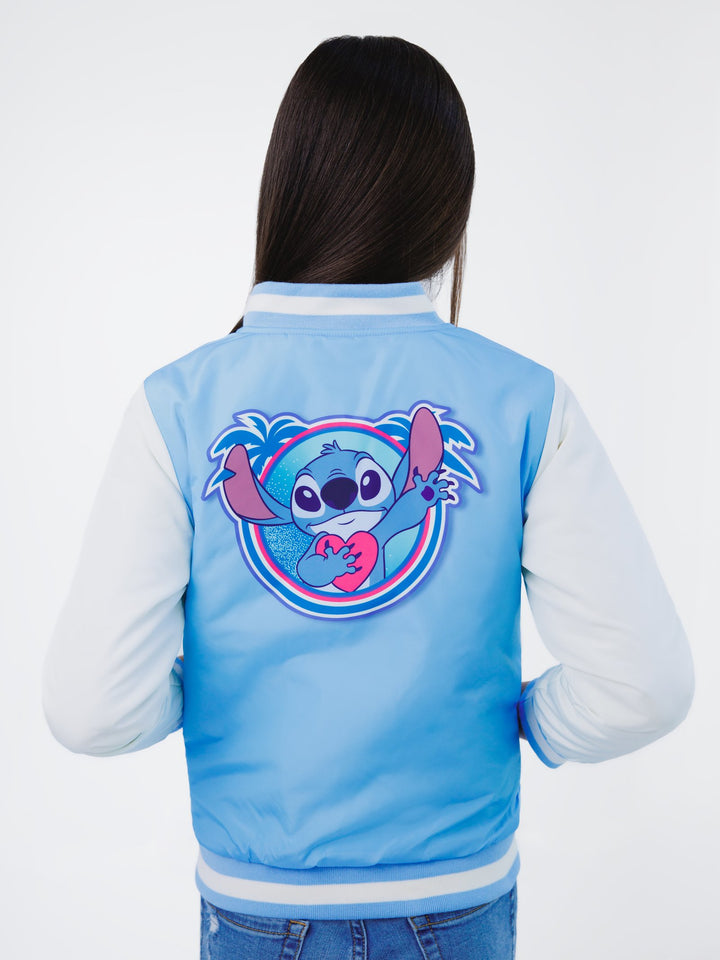 Lilo & Stitch Girls' Varsity Bomber Jacket Light Blue