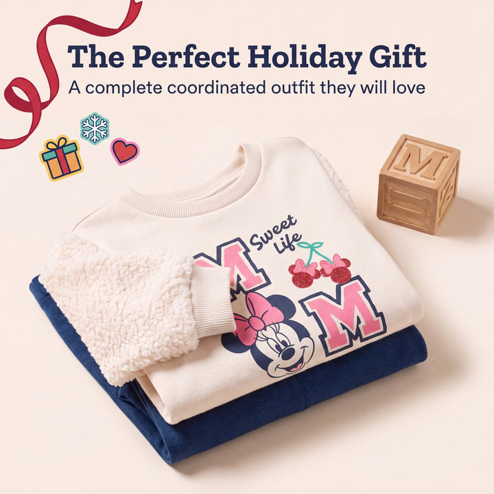 Minnie Mouse Girls' Fleece Sweatshirt and Leggings Set Ivory Navy