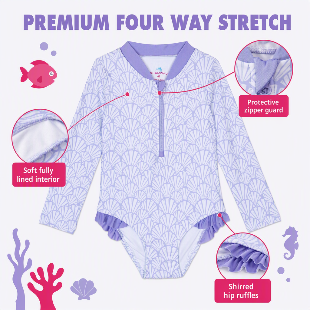 Dreamwave Girls' One Piece Bathing Suit Lavender Seashell