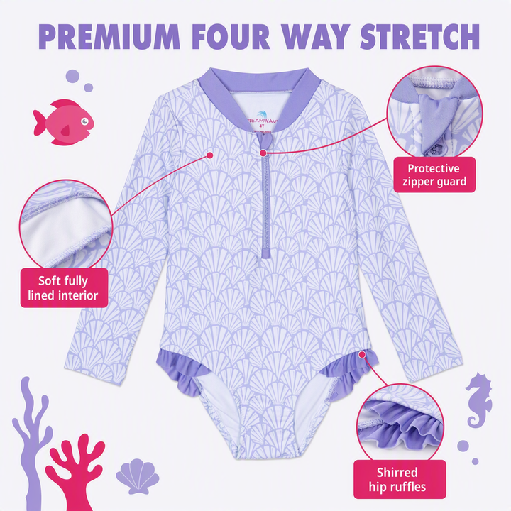 Dreamwave Girls' One Piece Bathing Suit Lavender Seashell