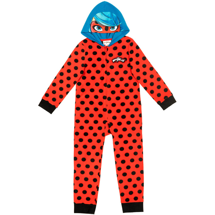 Miraculous Ladybug Girls' Cosplay Fleece One Piece Pajamas Red