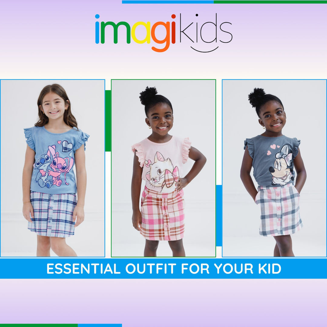 Lilo & Stitch Girls' 2-Piece T-Shirt and Plaid Skirt Set Blue Angel