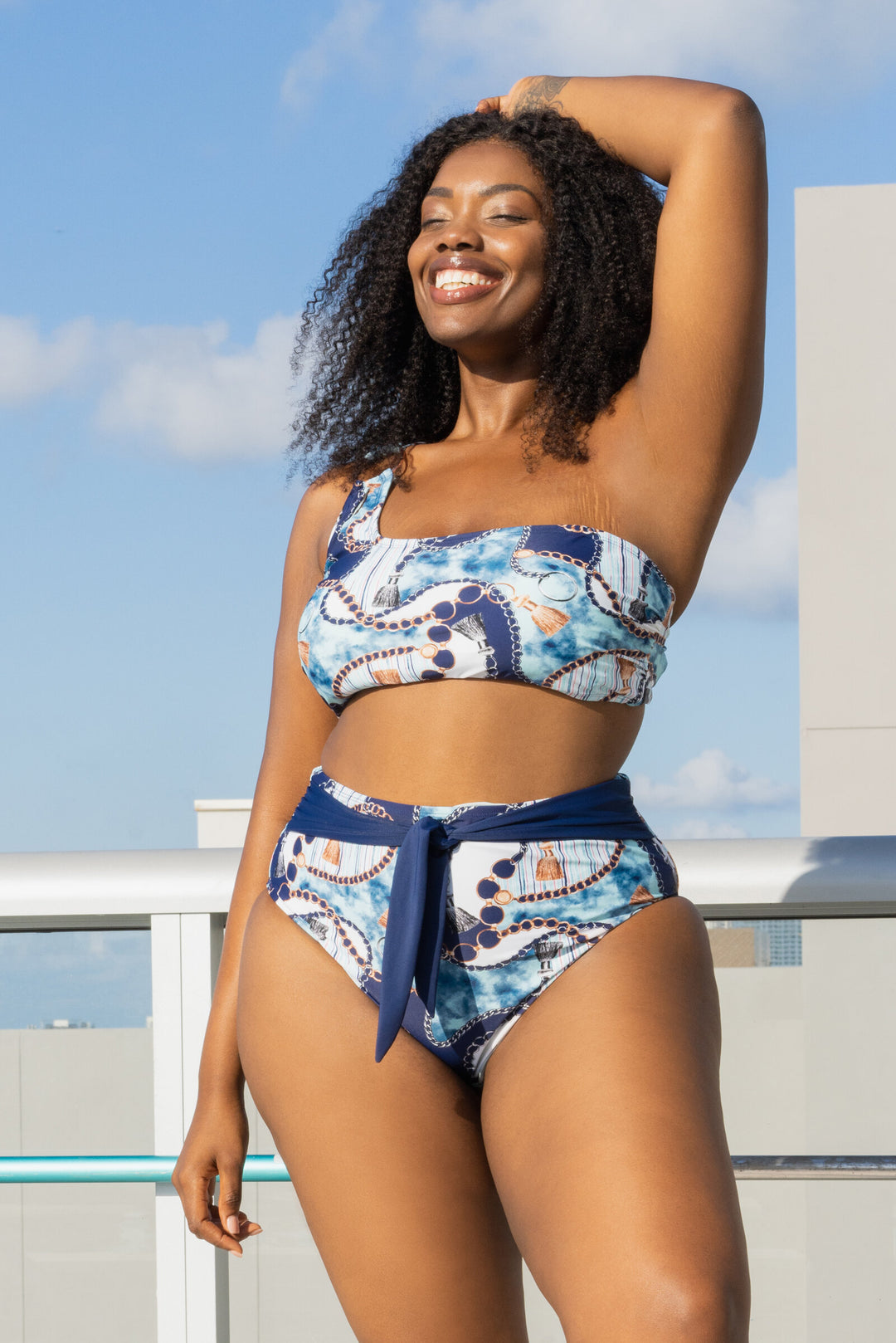 LYSA Women's Cropped Swimwear Bikini Top Blue Watercolor