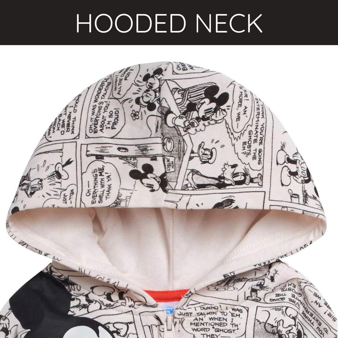 Disney Mickey Mouse Boys' Fleece Zip-Up Hoodie Beige Comic