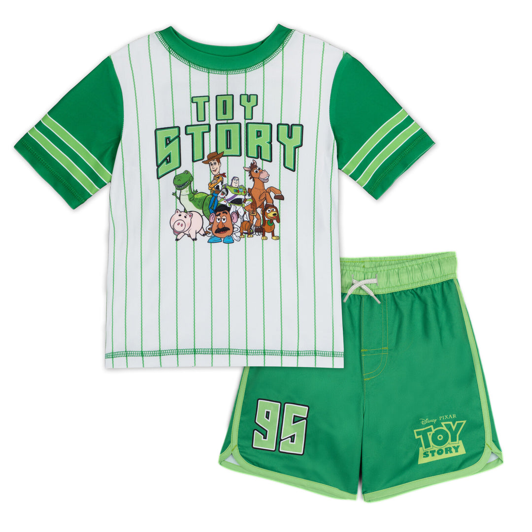 Disney Toy Story Boys' Short Sleeve Rash Guard and Swim Trunks Set Green