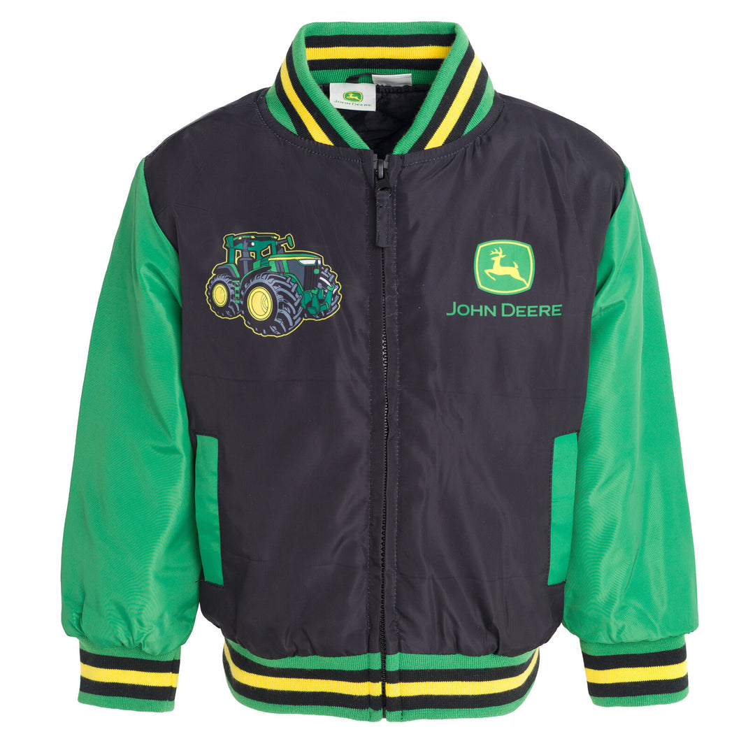 John Deere Boys' Varsity Bomber Jacket Green and Black