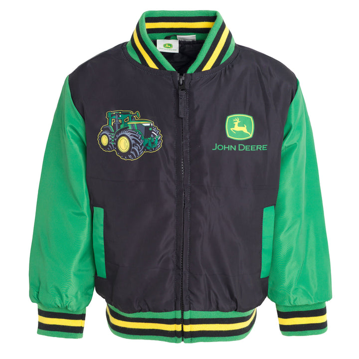 John Deere Boys' Varsity Bomber Jacket Green and Black