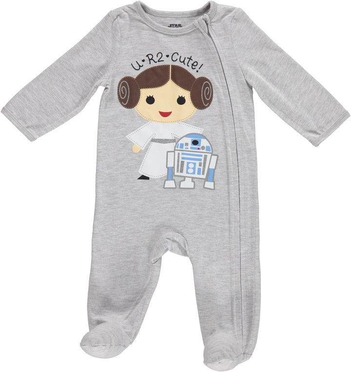Star Wars Baby Girls' 2-Pack Footed Sleep N Play Light Grey Leia R2D2