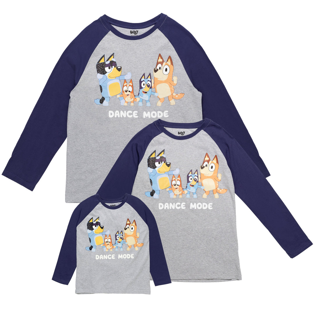 Bluey Adult Men or Women Long Sleeve Raglan Tee Heather Gray Navy