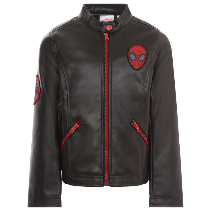 Marvel Spider-Man Boys' Zip-Up Leather Jacket Black Red