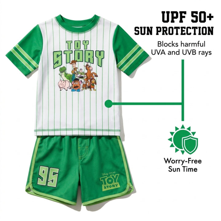 Disney Toy Story Boys' Short Sleeve Rash Guard and Swim Trunks Set Green