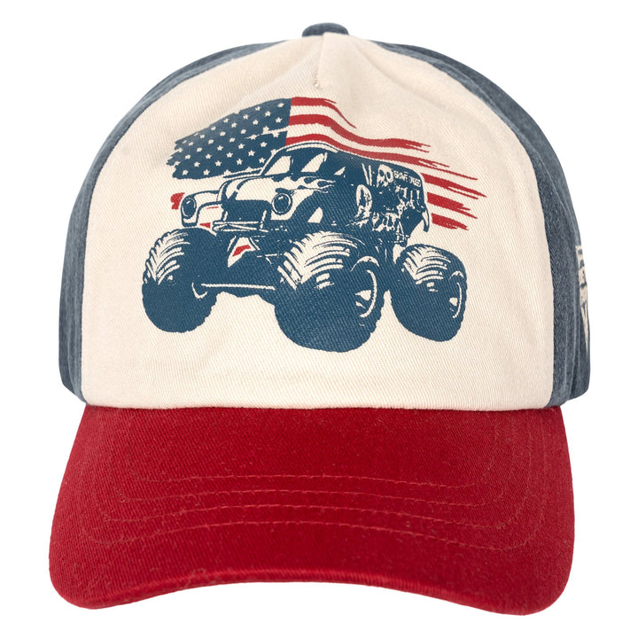 Monster Jam Grave Digger Men's Adjustable Strapback Baseball Cap Red Navy