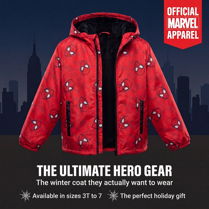 Marvel Spider-Man Boys' Zip-Up Hooded Jacket Red Black