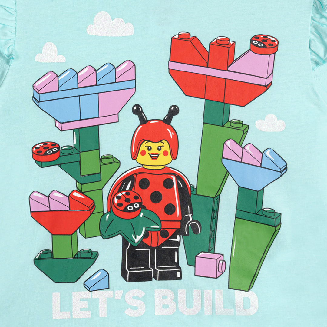 LEGO Girls' Short Sleeve Graphic T-Shirt Ladybug Ruffle Aqua