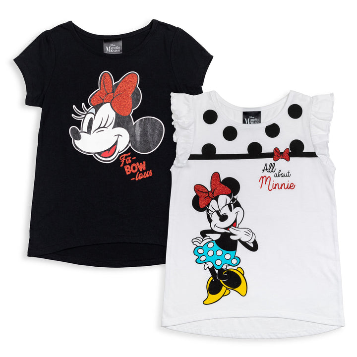 Minnie Mouse Girls' 2-Pack Glitter Tees Black White Polka Dot