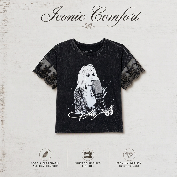 Dolly Parton Girls' Short Sleeve T-Shirt Mineral Black