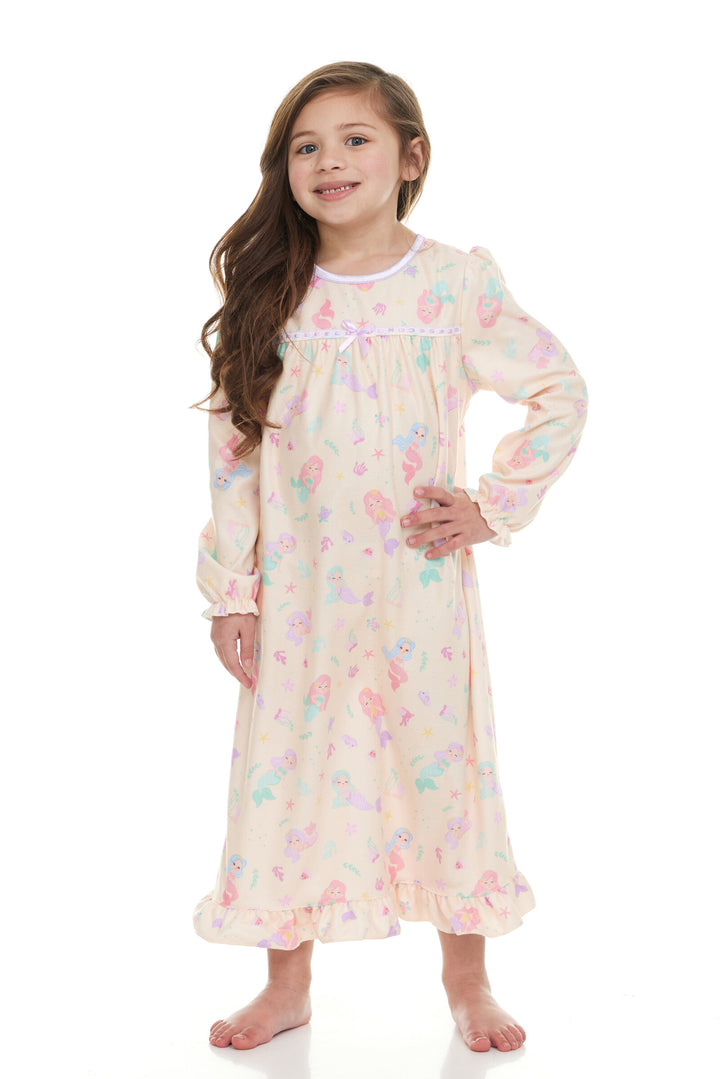 Dreamwave Girls' Long Sleeve Pajama Nightgown Yellow Mermaid